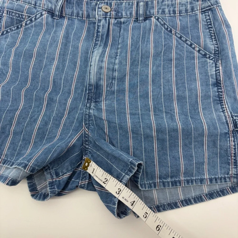 American Eagle Women 10 Blue Pinstripe 90s Boyfriend Shorts Highest Rise Utility